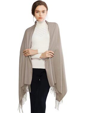 Women's Light Khaki Wedding Bridal Scarf Pashmina Shawls Long Large Scarves